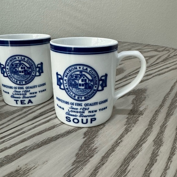 Vintage La Maison Roshco Blue White Porcelain Mugs Coffee Tea Set Of 4 - Picture 3 of 8